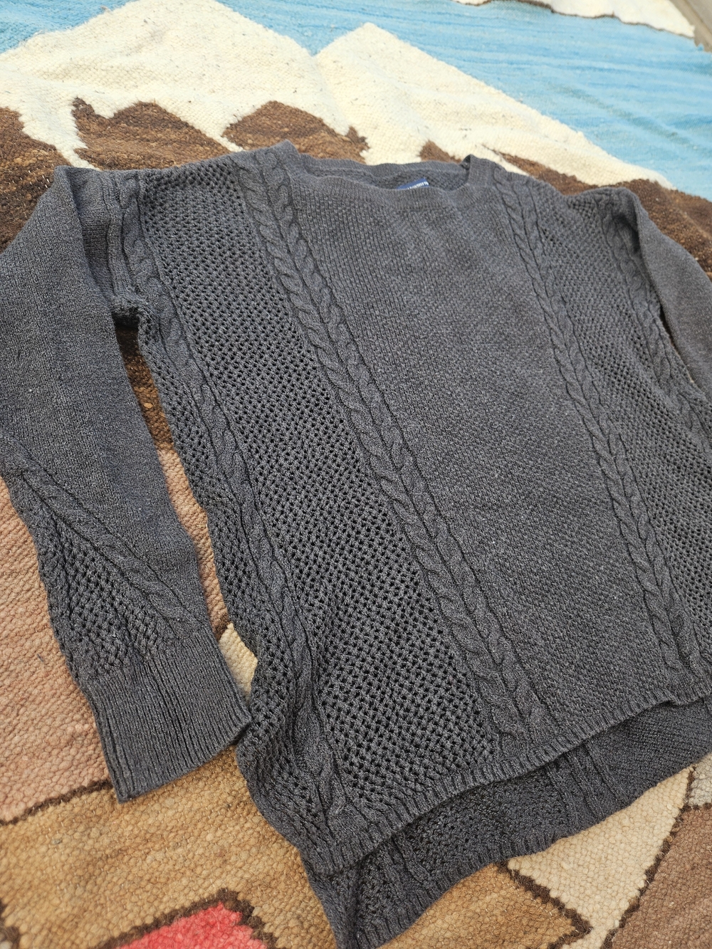 Cable Knit Sweater Womens XS Dark Gray Textured Knit Cozy Cottagecore Grandpa
